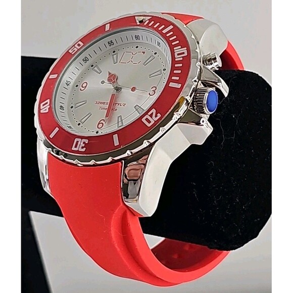 32West Styl'z Men's Watch RED Color Strap & Bezel New DC on dial = Dade County - Picture 3 of 12